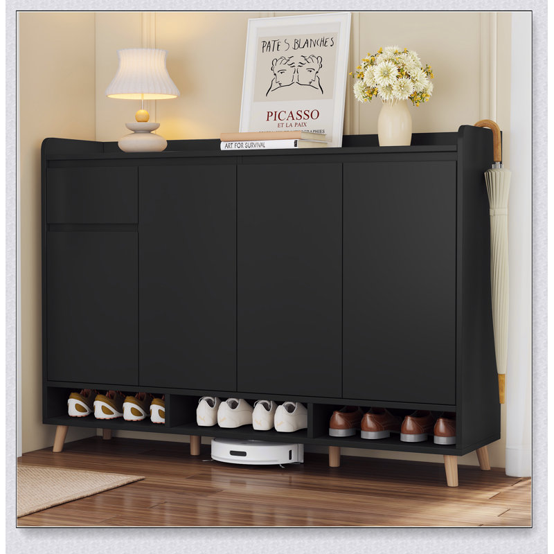 Sleek and Contemporary Shoe Cabinet with Adjustable Shelves, Minimalist Home Organizer, Black