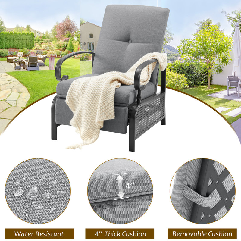 Brysten Powder Coated Steel Outdoor Lounge Chair, Dark Gray