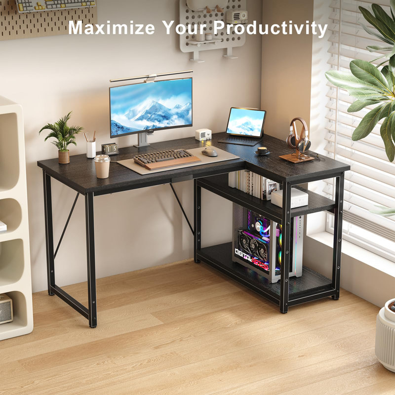 Ambus L Shape Computer Desk, Left Hand, 120cm W x 80cm D, Black/Black
