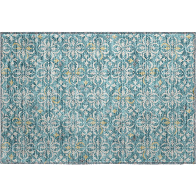 Premium Machine Washable Prisco Teal Rug