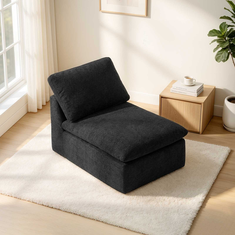 Fauteuil-canapé modulaire sans accoudoirs en chenille, sans assemblage, une place, Noir