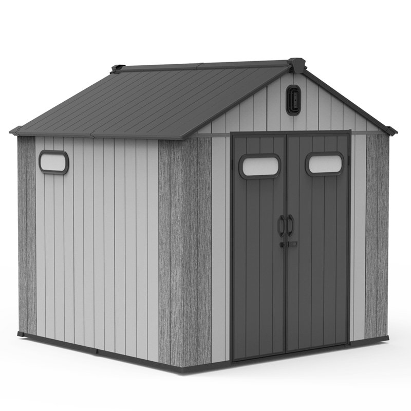 8x8FT Resin Outdoor Storage Shed with Lockable Door, Waterproof Outside Sheds with Windows & Vents, Heavy-Duty Plastic Tool Storage Shed for Patio Furniture