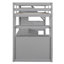 Lit mezzanine simple avec bureau, escalier de rangement et tablettes en gris, détails de fabrication sécuritaire-392678051-392678050
