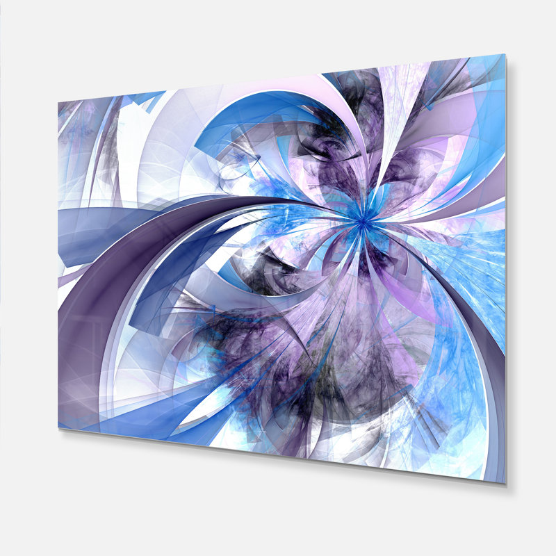 Fleur fractale symétrique mauve et bleue - impression sans cadre sur métal, H 30 po x l 40 po x P 4 po