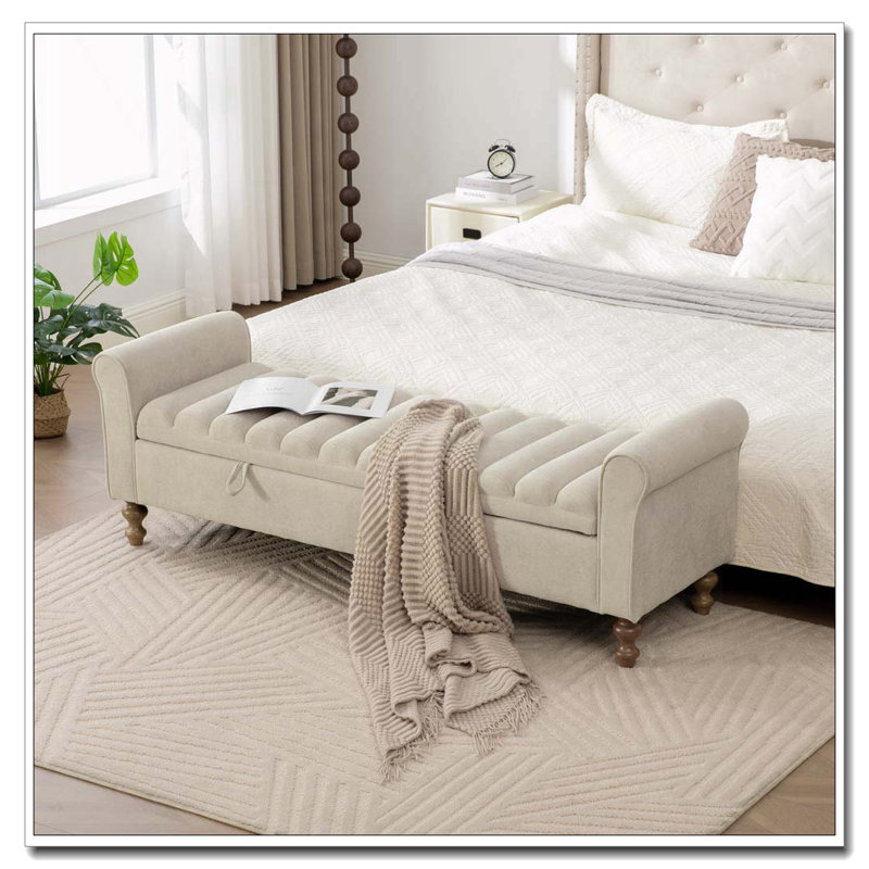 65.55" Wide Modern Upholstered Storage Bench, Griege