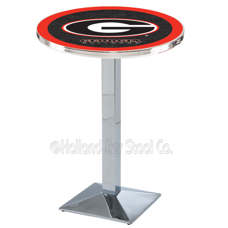Round Metal Base Dining Table, Black Wrinkle, University of Georgia - "G" Logo