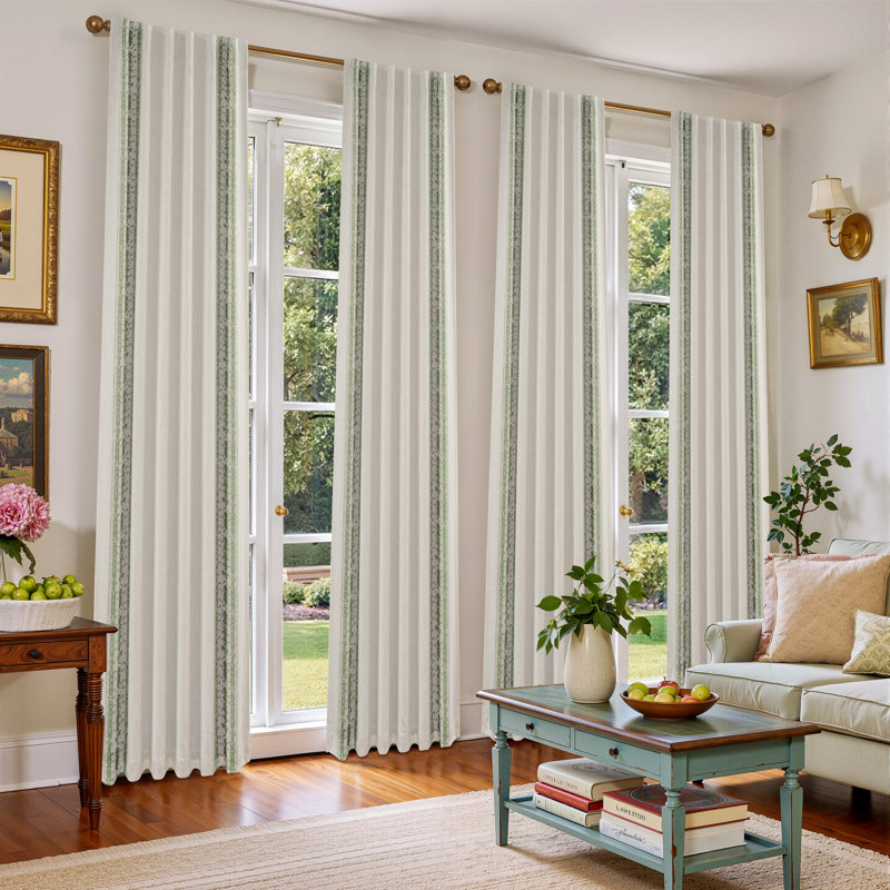 Boho Linen Blackout Curtains Double Layer Thermal Insulated Farmhouse Vintage Retro Printed Trim Pattern Lined Drapes for Living Room Bedroom Back Tab 2 Panels