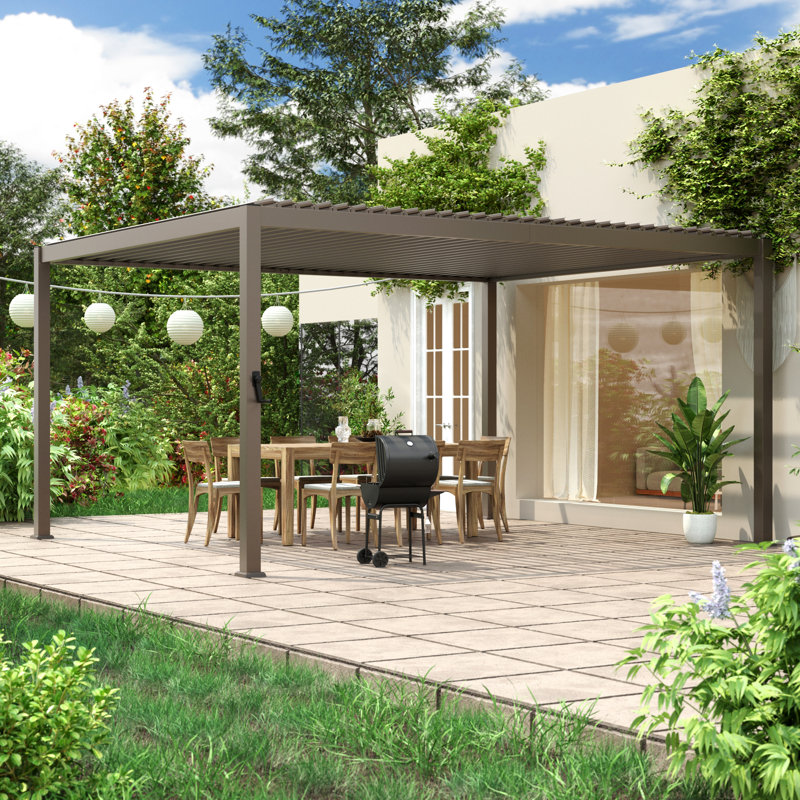 All-Weather Metal Frame Outdoor Pergola with Adjustable Louvered Roof, Patio Pergola Waterproof for Deck Porch Backyard