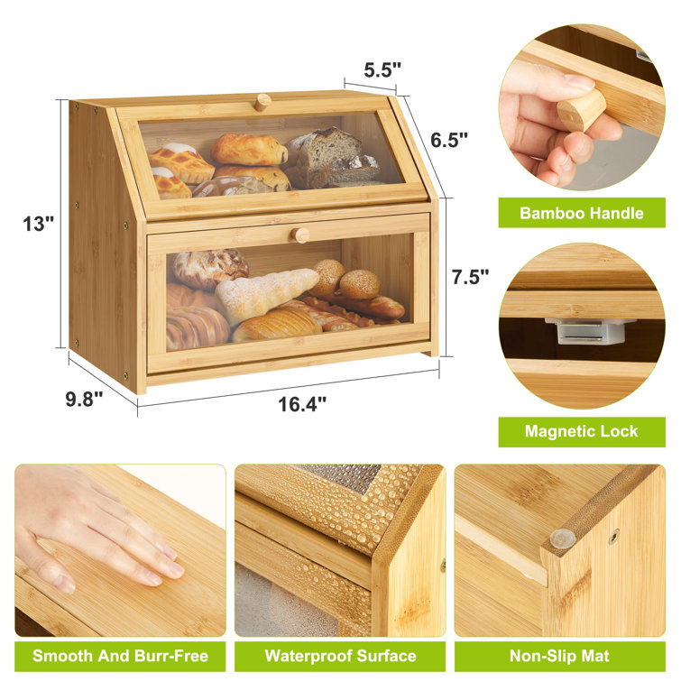 Bamboo Two-Layer Bread Box Prep & Savour Color: Oak