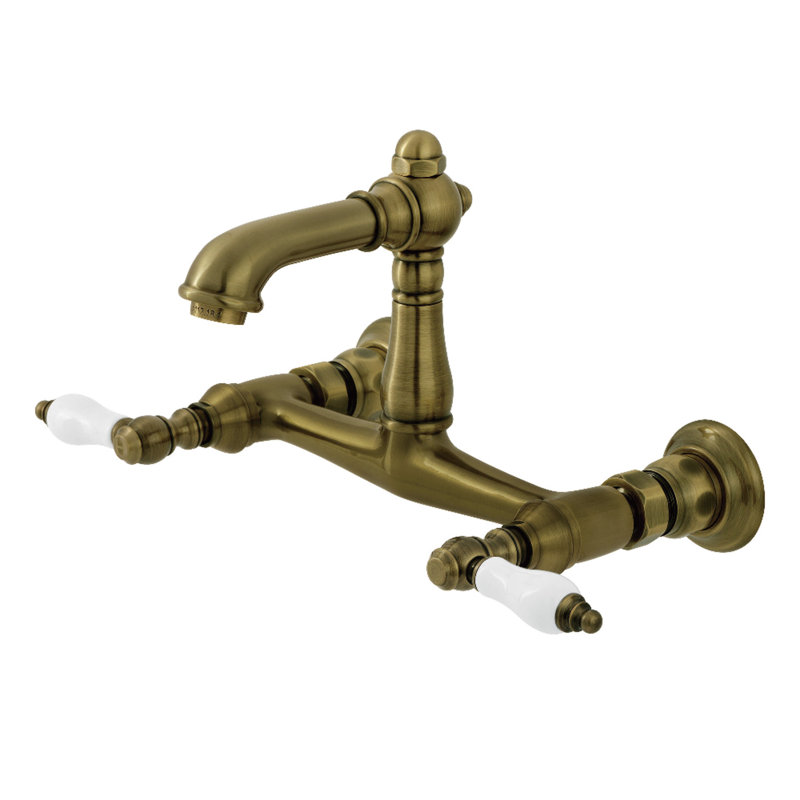 Kingston Brass English Country Two-Handle 2-Hole Wall Mount Bathroom Faucet, Antique Brass