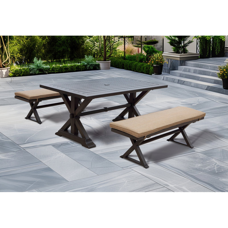 Nicolay Patio Dining Set with Rectangular Table , Cushions Included, 29.50" H x 39" W x 67" L