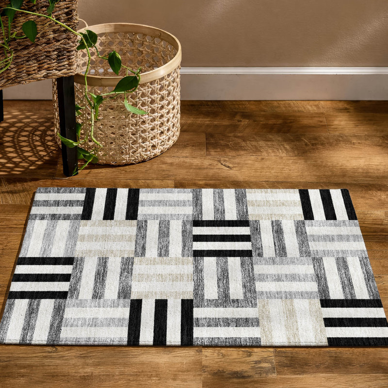 Premium Machine Washable Mayfield AMF2332 Geometric Rug, 2'6" x 3'10", Black