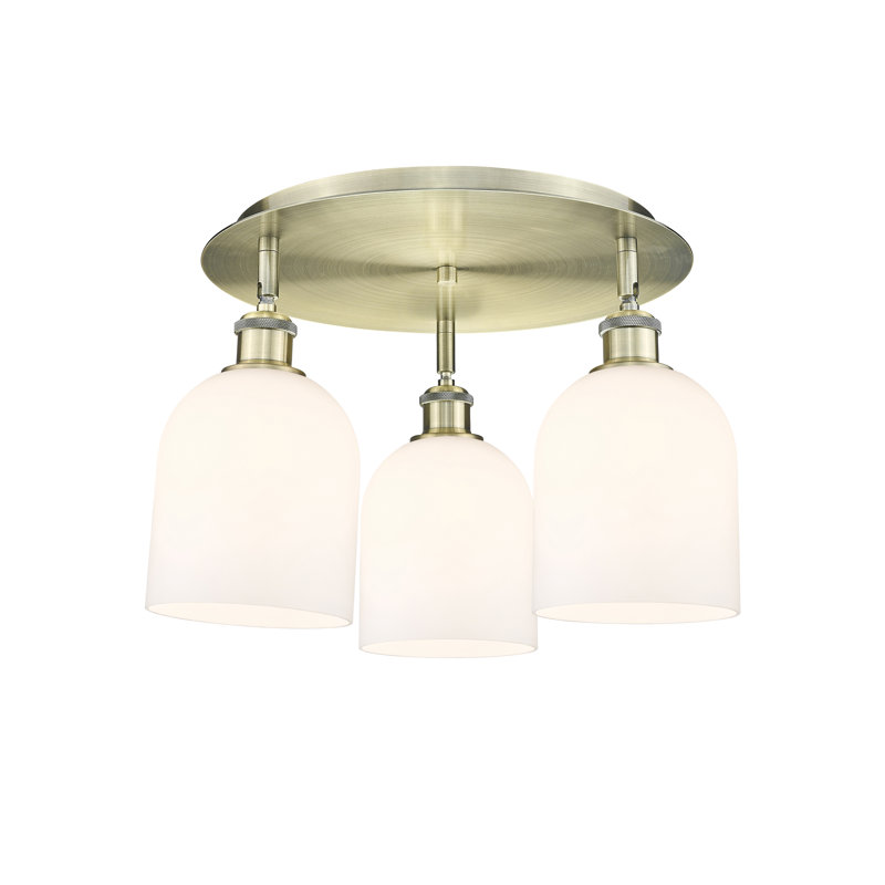 Plafonnier semi-encastré en verre Odaniel, Blanc lustré, Laiton antique