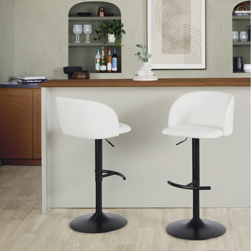 Terrance Adjustable Bar Stools With Rounded T Footrest, White, Black