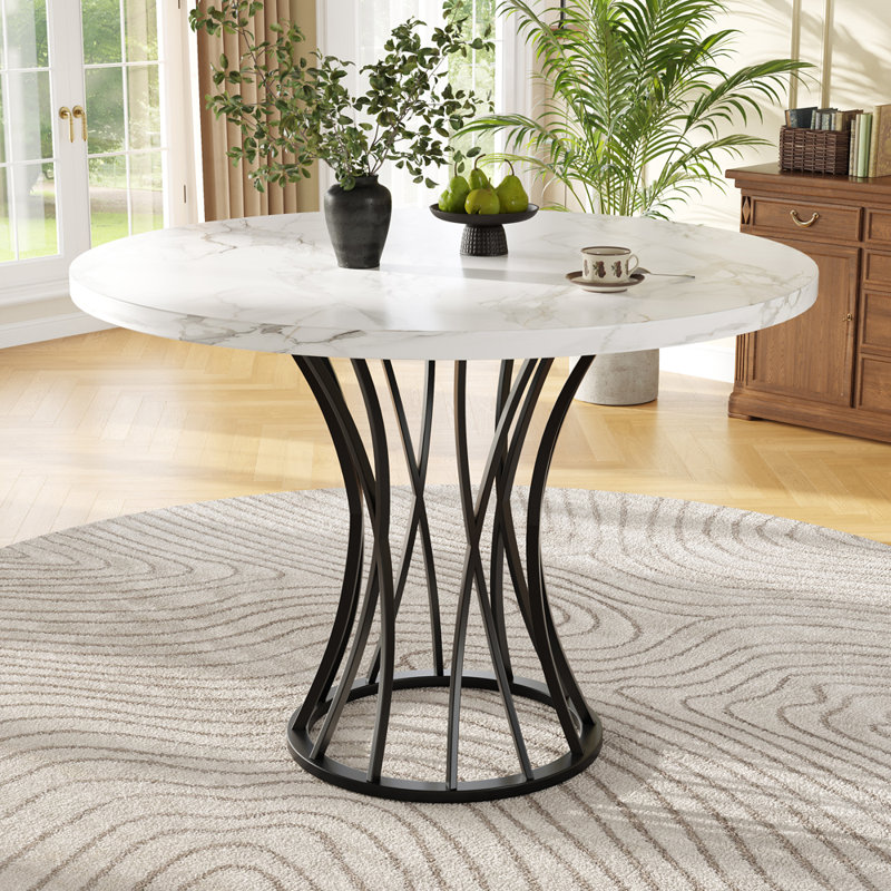 Round Metal Base Dining Table, Black