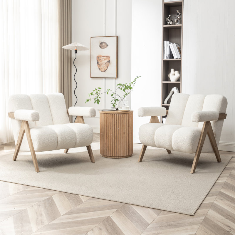 Chenice Upholstered Armchair, White Polyester