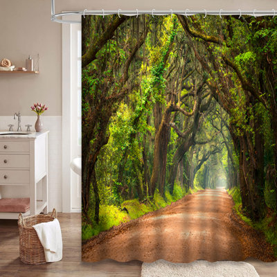 Tree Road Southern South Live Trees Island Forest Landscape Coast Forest Deep Shower Curtain with 12 Hooks