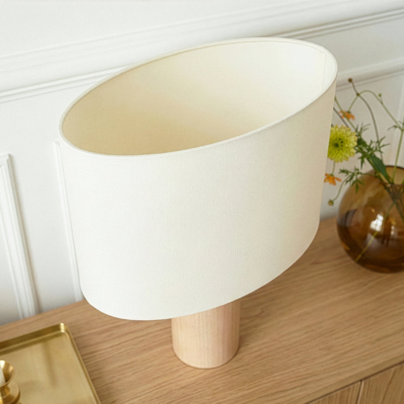 Mia 15.75" Midcentury LED Table Lamp With Natural Maple Wood Base and Fabric Shade
