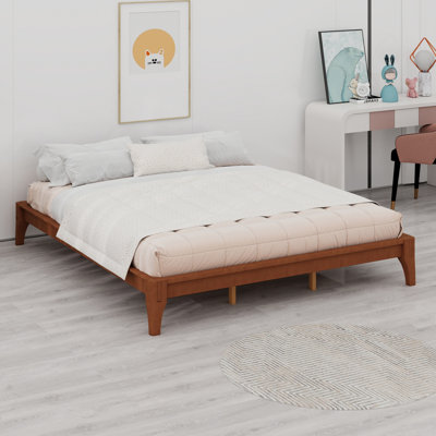 Solid Dry Bamboo Wood Platform Bed Frame, With Wood Slat Support