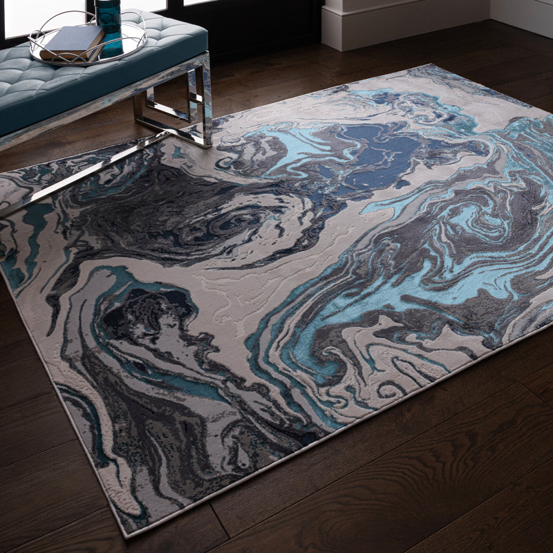 Aurora AU18 Ocean Metallic Blue Area Rug, Rectangle 160 x 230cm