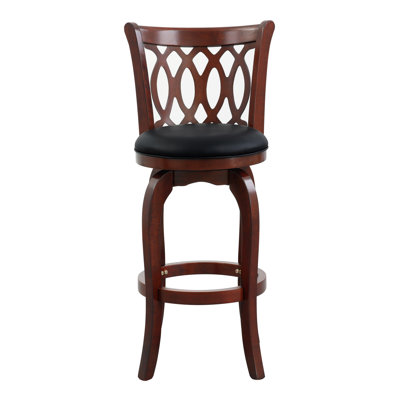 Confortable fauteuil pivotant à hauteur de pub 1Pc Design dossier cerisier foncé avec revêtement en similicuir, meubles en bois massif, chaise de bar pivotante, tabouret de bar