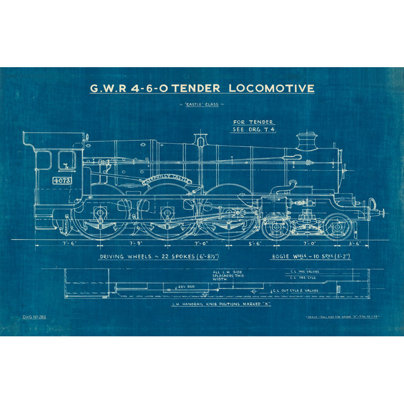 Locomotive Blueprint I by Wild Apple Portfolio - Wrapped Canvas Print, 81cm H x 122cm W