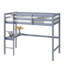 Lit simple mezzanine haut, lit mezzanine en bois d'hévéa avec barrière de sécurité, bureau intégré, échelle, gris-668027462