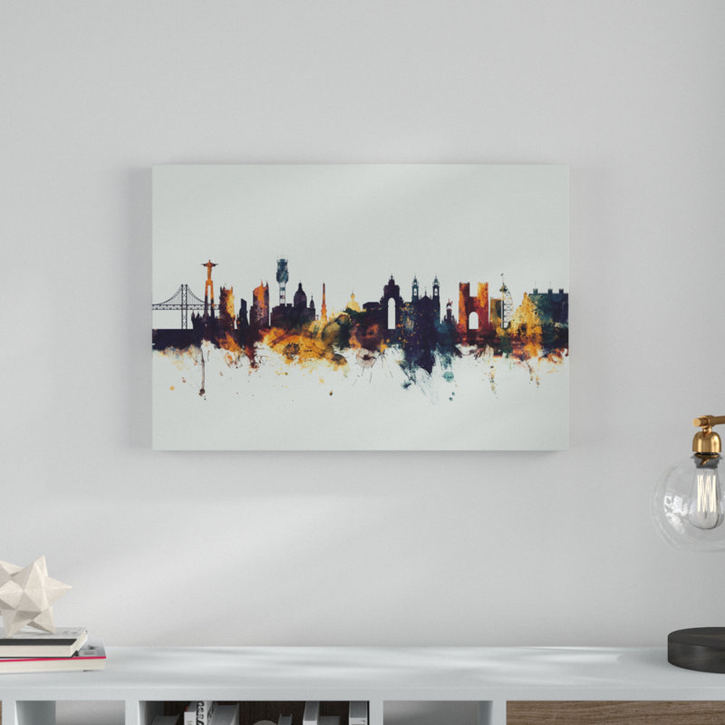 « lisbonne portugal horizon iv », impression sur toile tendue grise, H 16 po x l 24 po x P 2 po