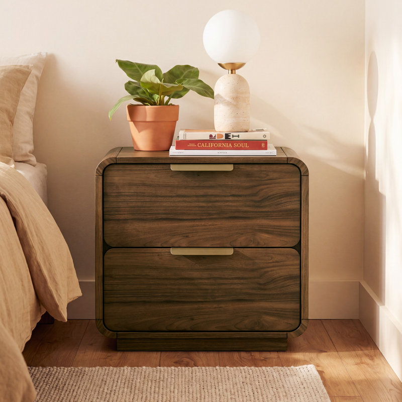Kiefer 2-Drawer Walnut Nightstand with USB, Carmel