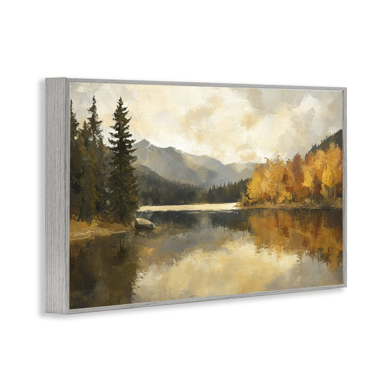«Peaceful Autumn River Scenery», estampe numérique par Petal Prints Design, H 16 po x l 24 po, Estampe numérique Farmhouse