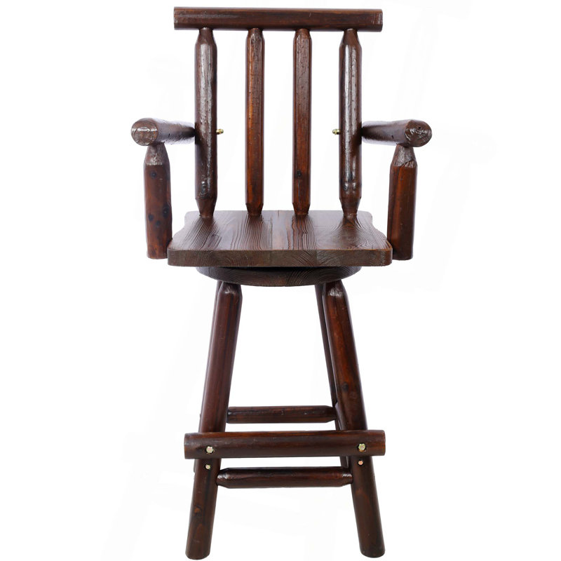 Tabouret de bar en bois de sapin rustique avec repose-pieds et accoudoirs larges, Brun