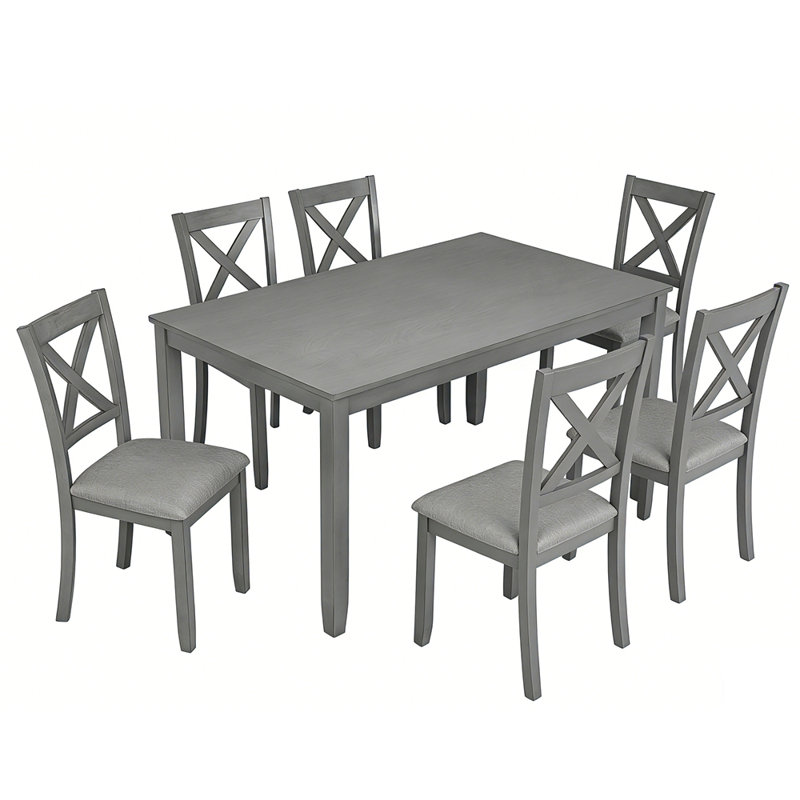 Ensemble 7 pièces de table et chaises de salle à manger en bois massif, Gris
