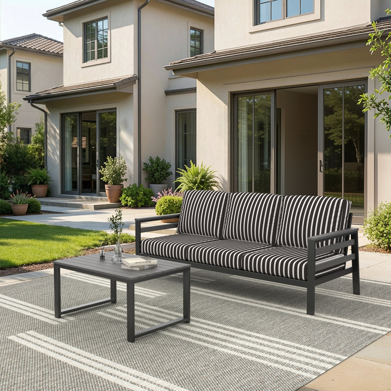 Townsend 80" Sunbrella® Patio Sofa, Coastal Grey, Black/White