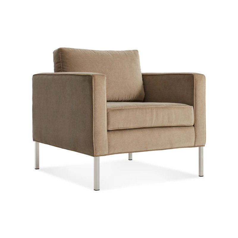 Paramount Tufted Armchair, Stainless Steel, Otter Velvet Polyester Blend