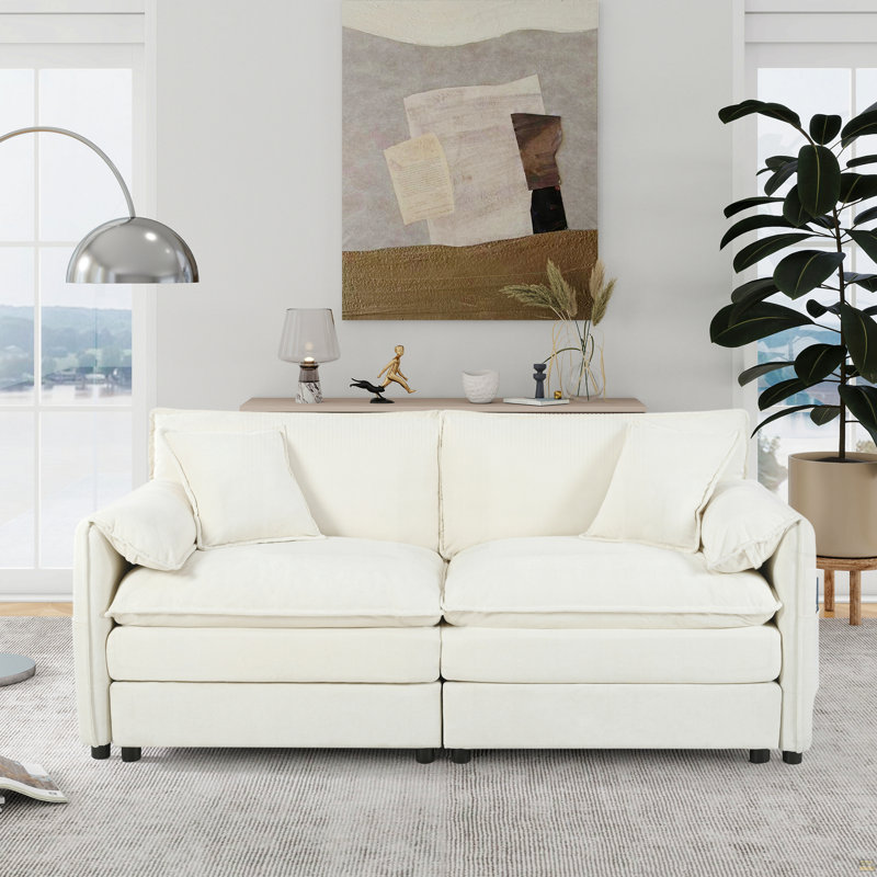Canapé surdimensionné en chenille surdimensionné, petit canapé 2 places Cloud, 33,46 po H x 75,59 po L x 33,86 po P, 2, Beige