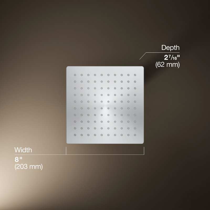 Honesty 8" Single-Function Wall or Ceiling-Mount Square Rainhead, Square Rain Showerhead 2.5 GPM, Polished Chrome