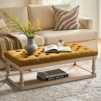 Clymer 47.5" Wide Tufted Rectangle Cocktail Ottoman with Storage Tray