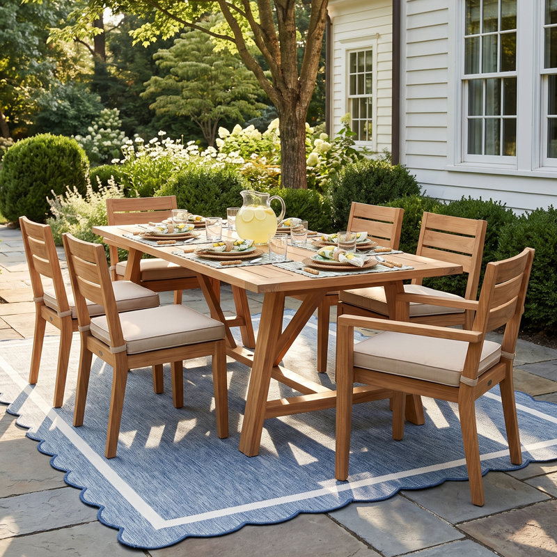 Seras Rectangular Teak Outdoor Dining Table With Umbrella Hole , 90'' in. W 44'' in. D
