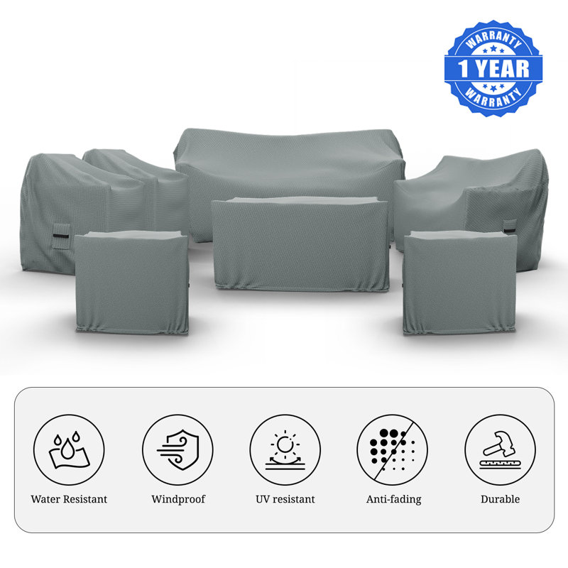 Argyri 7 Person Conversation Set Covers, 7 Piece Patio Furniture Cover Set, Water-Repellent UV & Weather-Resistant Covers for Brandtley Sofa, Loveseat, Chairs & Table with Elastic & Padded Handles