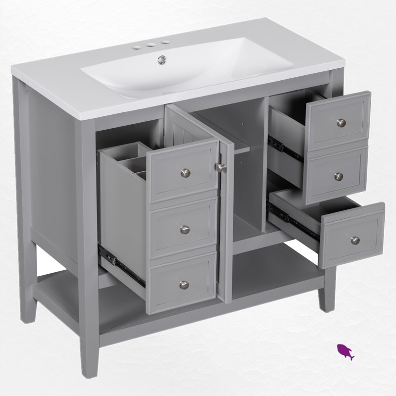 Meuble-lavabo simple 36 po avec comptoir, Gris