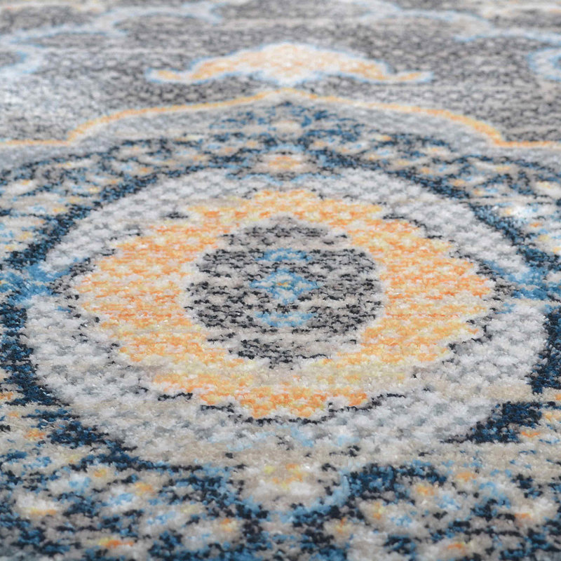 Beier Washable Rugs for Hallway Kitchen Bedroom, Pet & Kids Friendly, Non Slip Low Pile Stain Resistant Floor Carpet - MACHINE MADE POLYESTER AREA RUGS-Black & Yellow Color, Oriental Design
