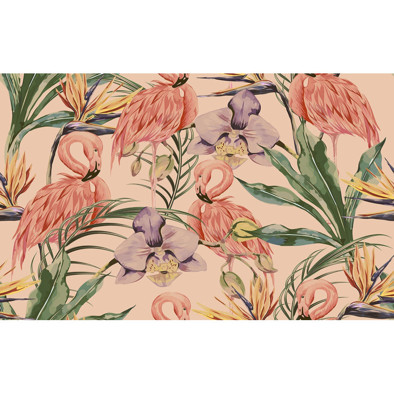 Murale pelez et collez de qualité supérieure - motif tropical Flamingo, L 120 po x l 180 po