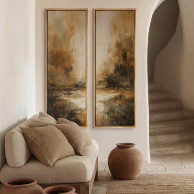 Brown Dramatic Clouded Horizon - Set of 2 Framed Wall Art Print on Canvas 60"x20"x2pcs