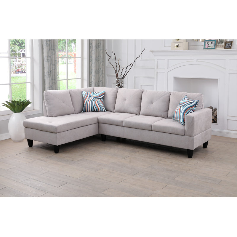 Upholstered L-Shaped Sectional Left Hand Facing, Black, Light Gray Microfiber/Microsuede