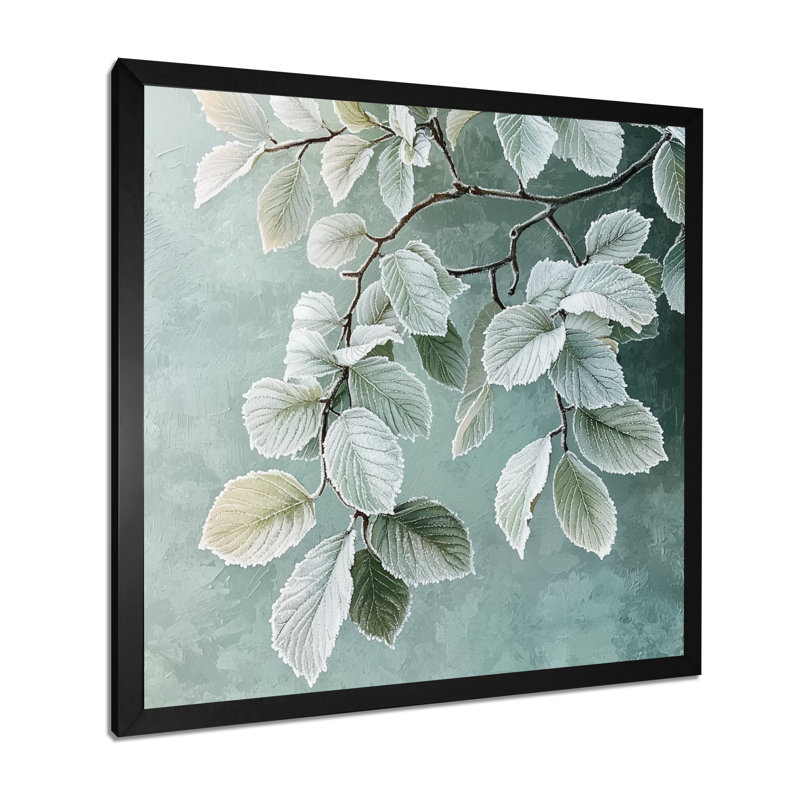 Frosted Leaves I - feuilles, art mural, Reproduction encadrée d'une seule photo, Noir, noir, noir, noir, H 16 po x l 16 po