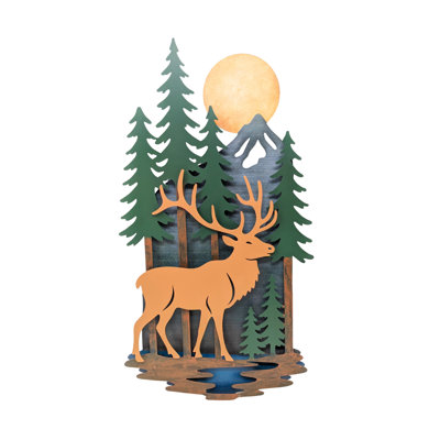 Elk in the Wood Metal Wall Art - Rustic Deer Wall Décor
