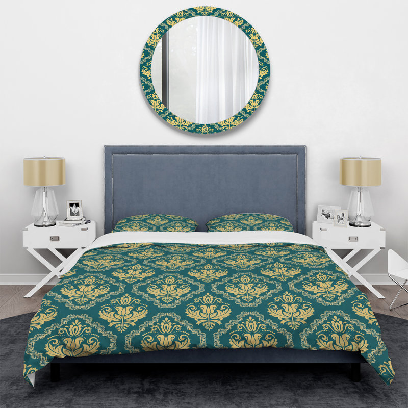 Damas vert - ensemble de housse de couette abstrait - microfibre de polyester