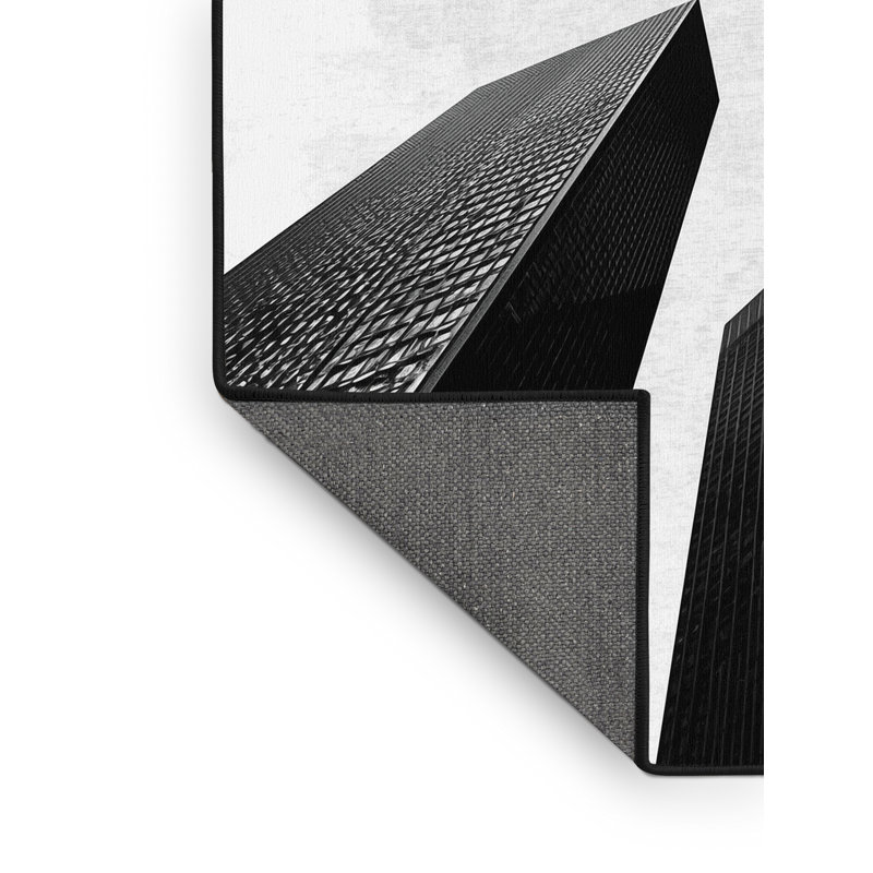 Tapis moelleux et moelleux à motif géométrique moderne et élégant de couleur unie - noir Fairbanks, 7 x 10