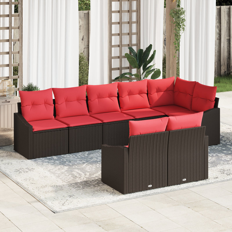 Ensemble de canapé avec coussin vidaXL 8 pièces vidaXL, Structure brune / coussin rouge