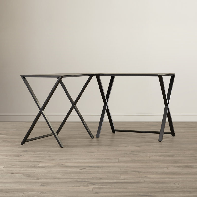 Ferro L-Shaped Metal Base Writing Desk, Black